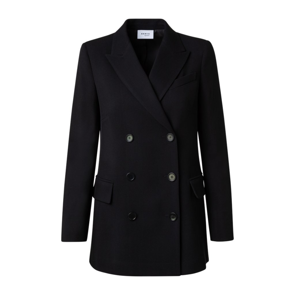 Akris Punto Virgin Wool Tricotine Double Breasted Blazer Jacket Sz Xs Black